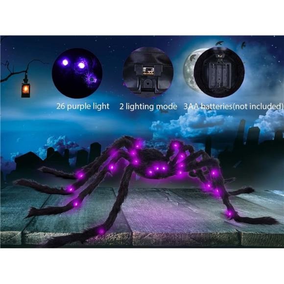 50" Halloween Light up Spider (2 Pack) with 200" Spider Web Halloween Spider - Picture 4 of 7